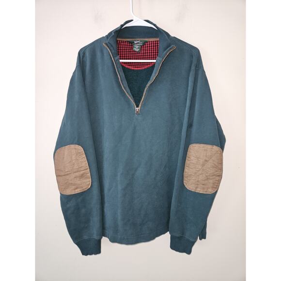 Woolrich Pullover Sweater Men's Medium 1/4 Zip Long Sleeve Elbow Patch Green - Picture 1 of 8